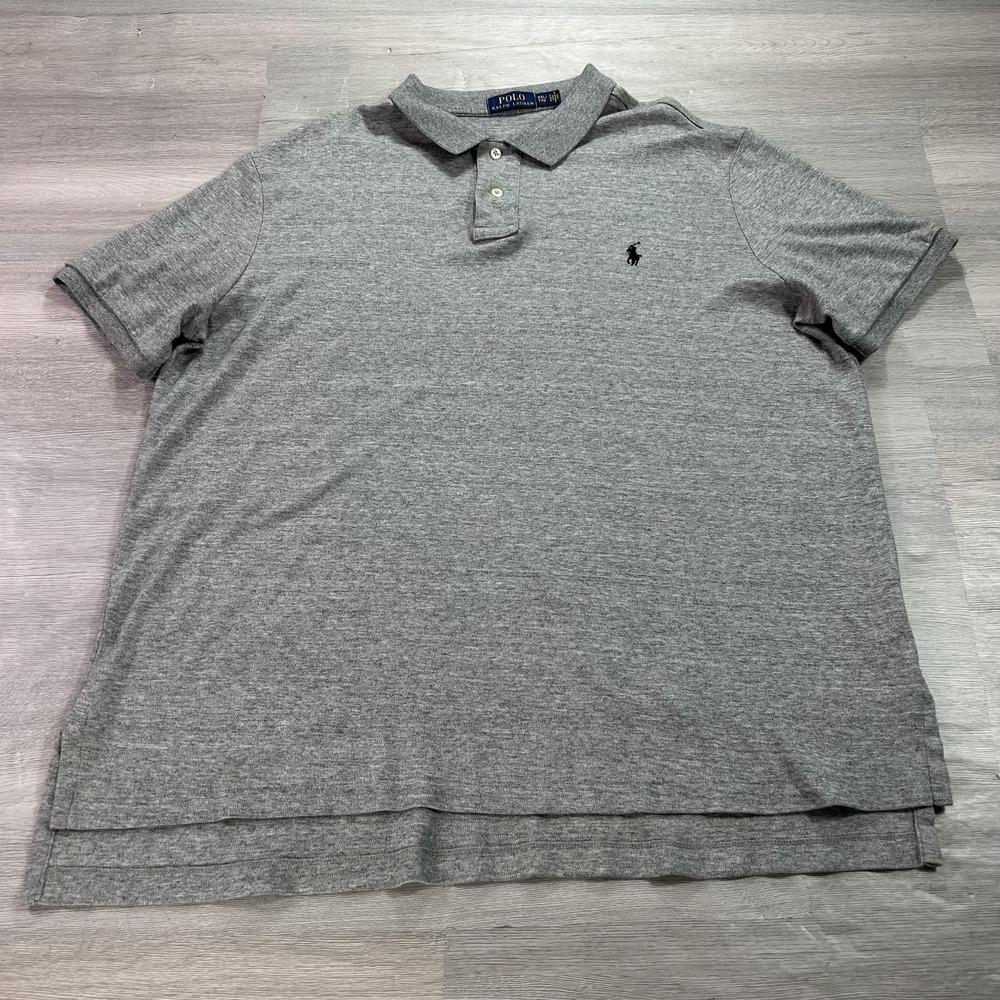 Polo Ralph Lauren Polo Shirt Mens 2XL Gray Solid Cotton Knit Short Sleeve